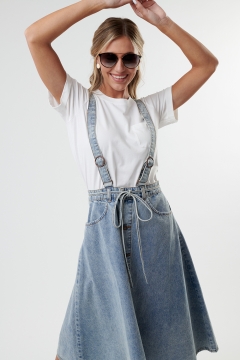 womens denim overall long skirt